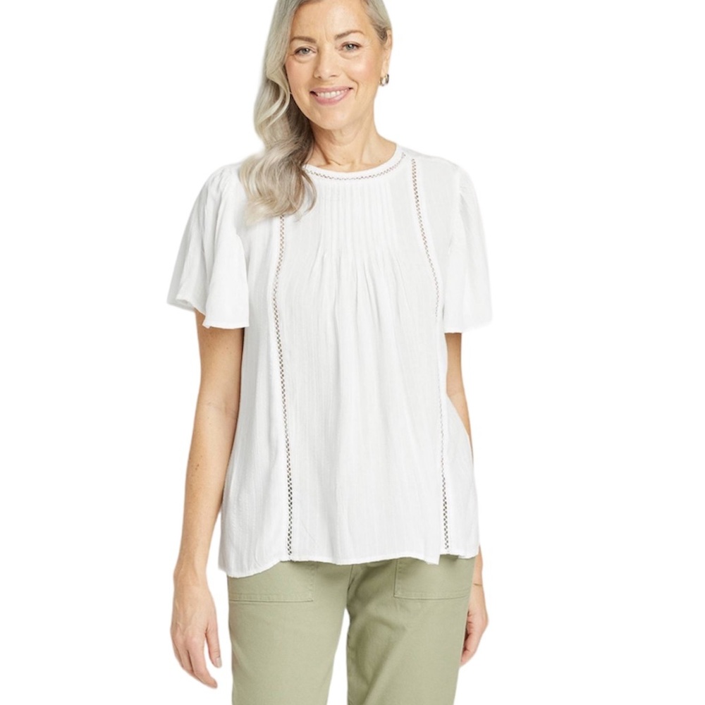 NWT Knox Rose Tops Flutter Sleeve Eyelet Embroidered Top Size XXL